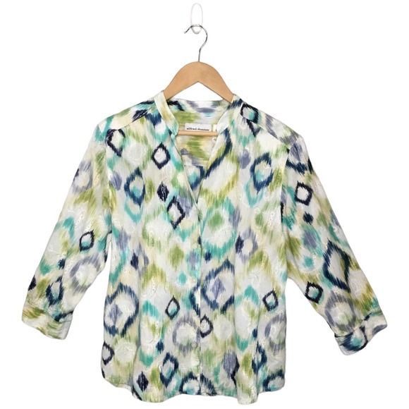 Alfred Dunner Tops - Alfred Dunner Vintage Abstract 3/4 Sleeve Button Down Shoulder Pads 18 Plus
